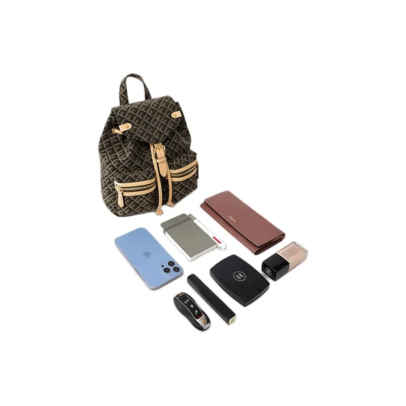 FION Fabric Monogram Backpacks Regular Unisex Coffee Light Camel-4