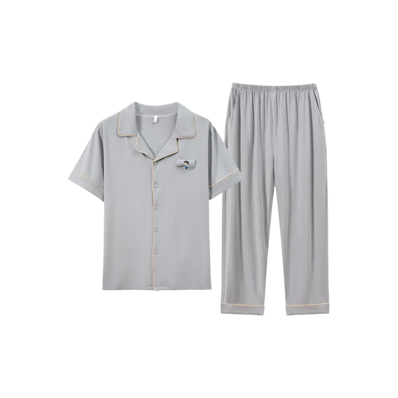 Flowers In Water Pajama Set Men's Light Gray-0