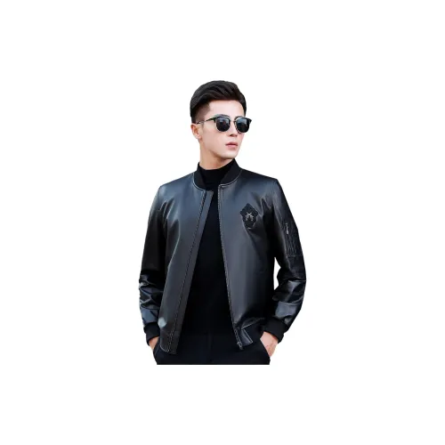 FORTEI Leather Jackets Men Black