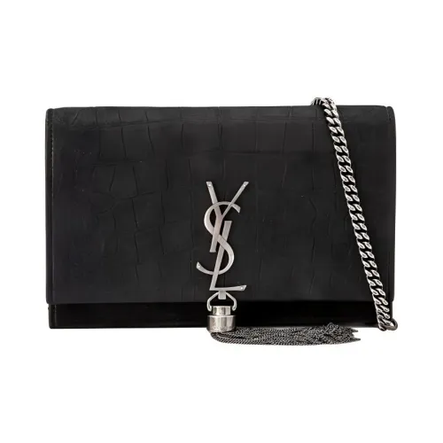 SAINT LAURENT KATE Leather Fringe Wallet Crossbody Bag Shoulder Bag Women's Black