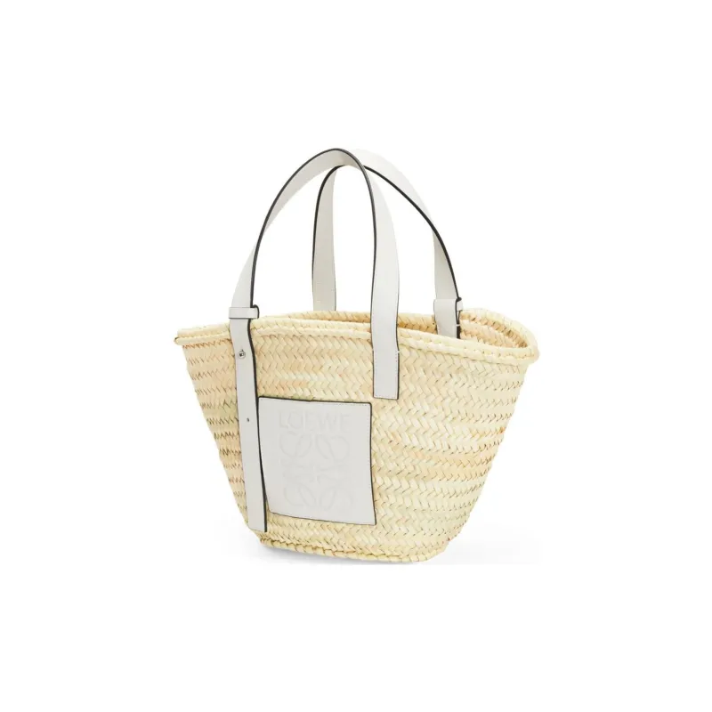 LOEWE Basket Bag In Palm Leaf And Calfskin Natural/White-1