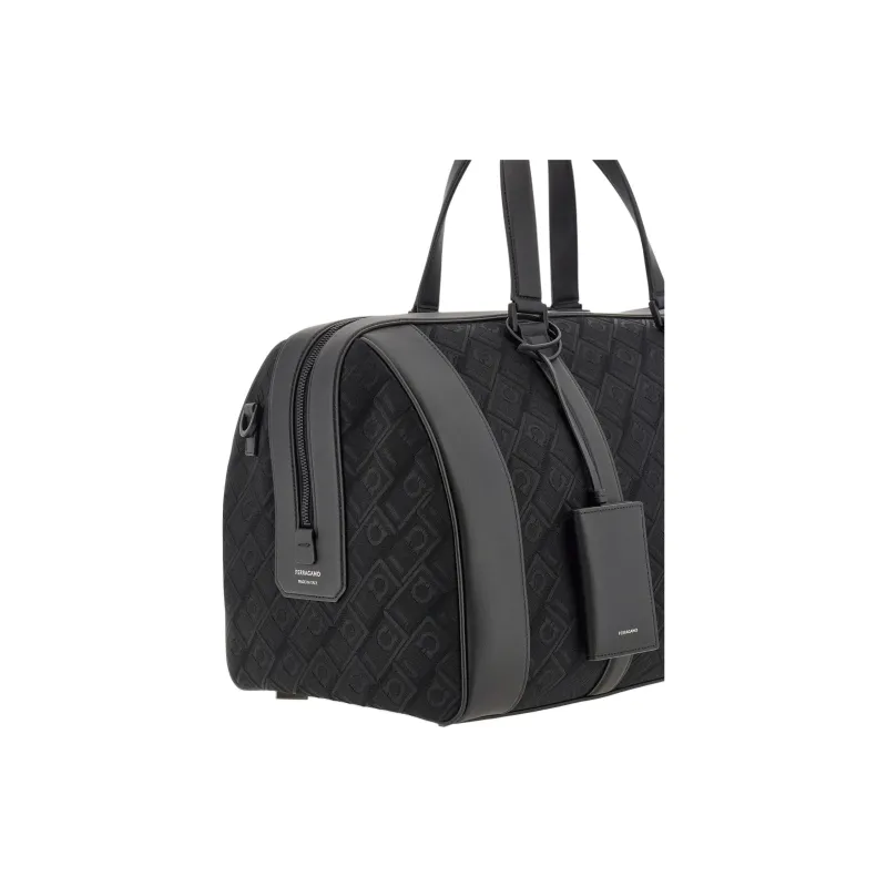 FERRAGAMO Fabric With Soft Calfskin Travel Bag Men's Black-5