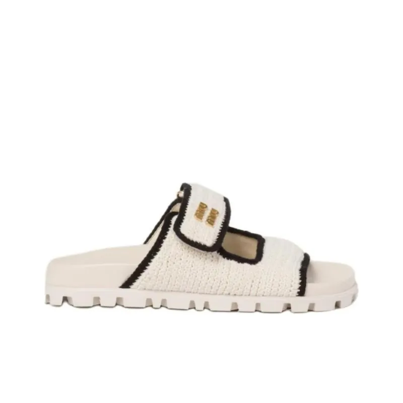 MIU MIU Woven Slide Slippers Women's Beige-1