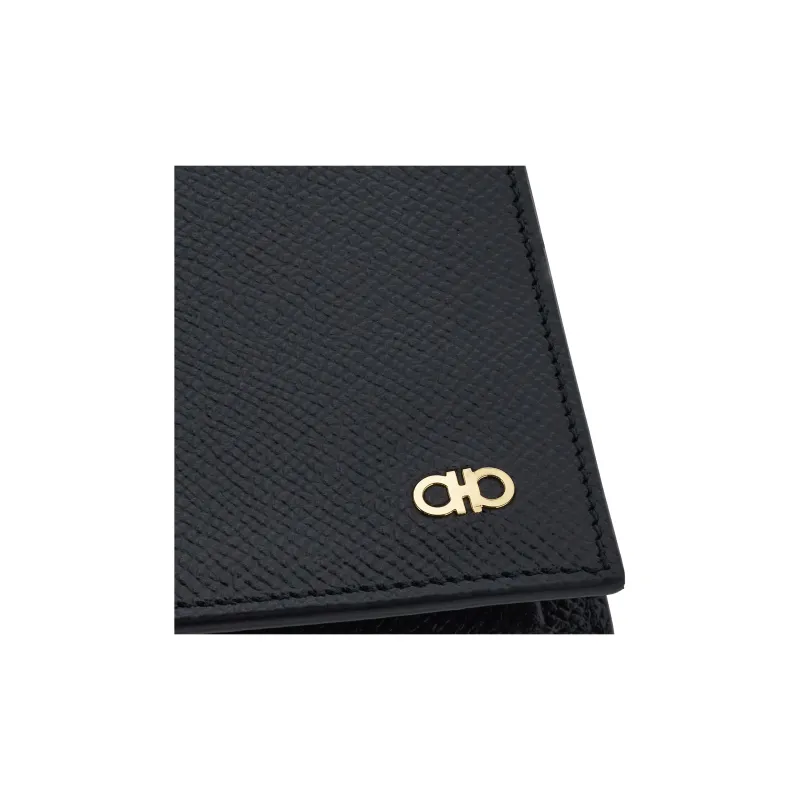 FERRAGAMO GANCINI Soft Cow Leather Wallet Men's Black-4