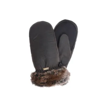 BARBOUR Wax Cotton Faux Fur Polyester Wool Metal Knit Gloves Unisex Black