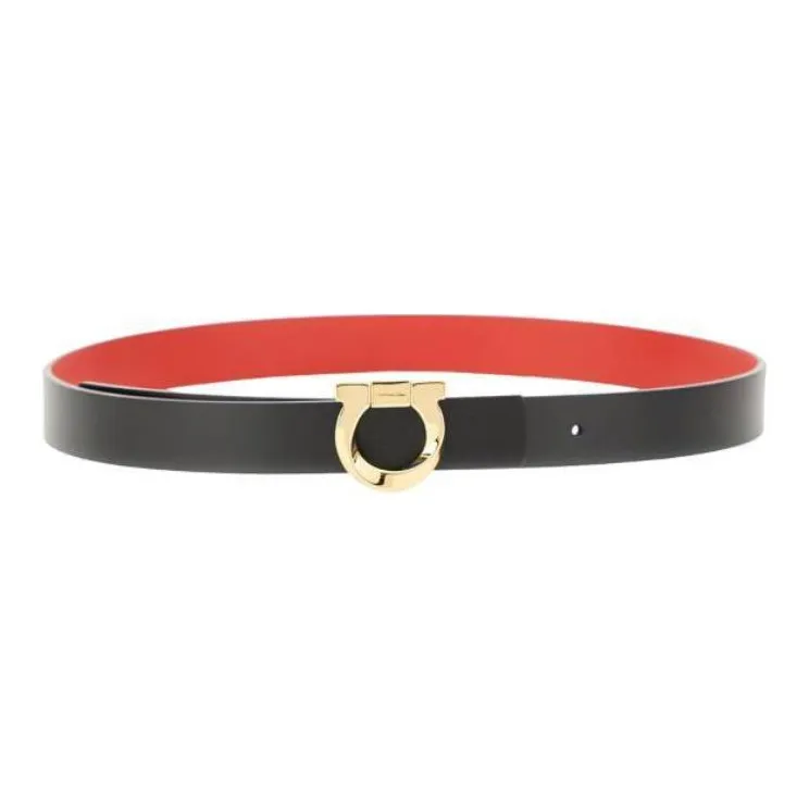 FERRAGAMO Solid Color Design Pin Buckle Belt Women's Black/Orange-0