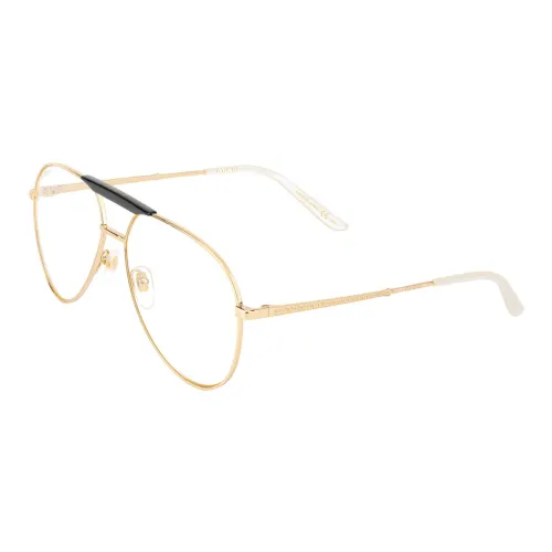 GUCCI Plate Frame Aviator Eyeglass Frames Men
s Gold