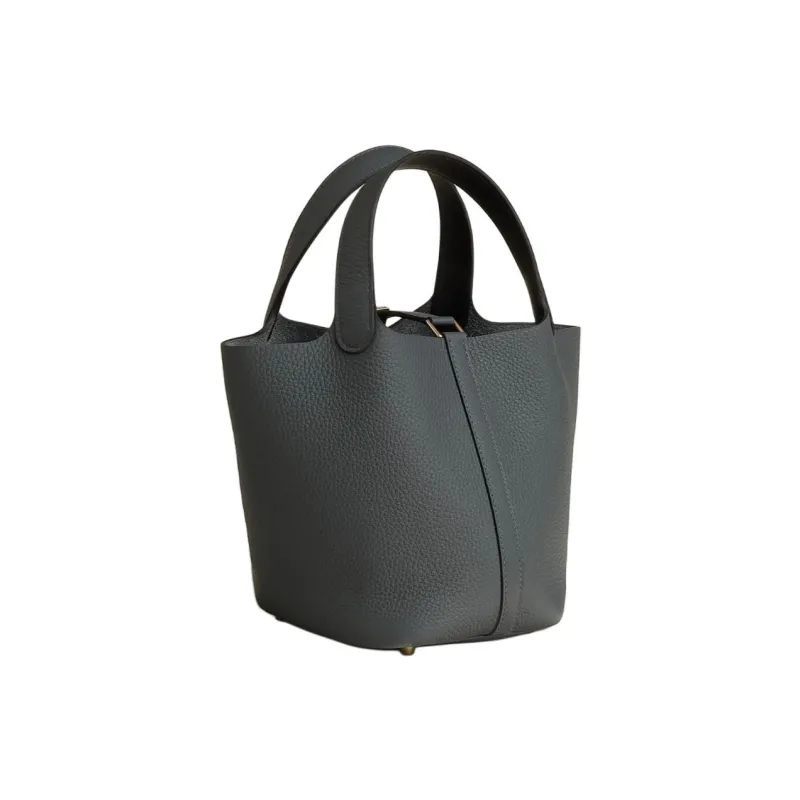 HERMES Picotin Lock Clemence Bullock Leather With Swift Calfskin Basket Bag Handbag Women's Gray & Black-2