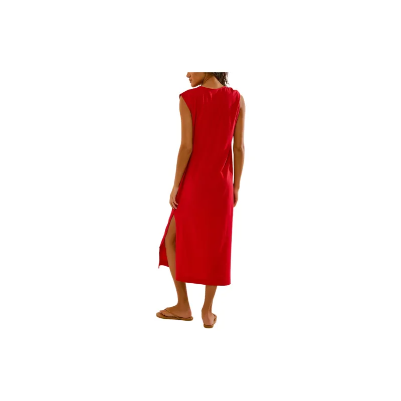 FREE PEOPLE Drew Tee Midi Sleeveless Dress Women's Barbados Cherry Red-1