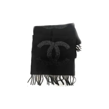 CHANEL Wool Blend Cashmere Knit Scarves Women's Black