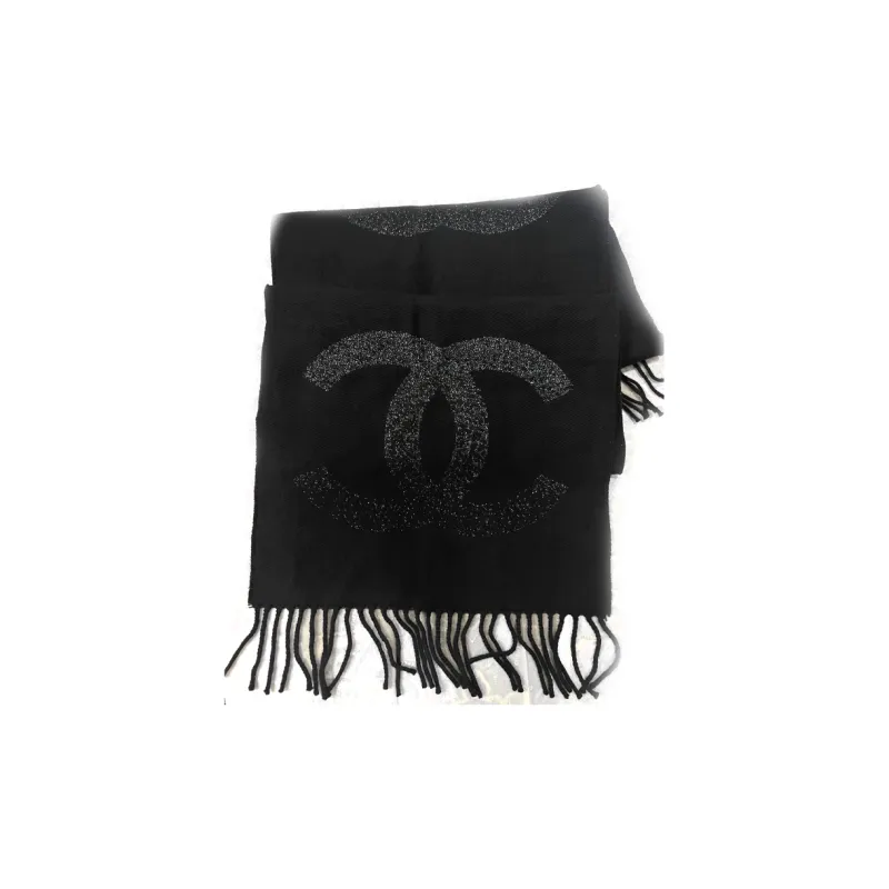 CHANEL Wool Blend Cashmere Knit Scarves Women's Black-0