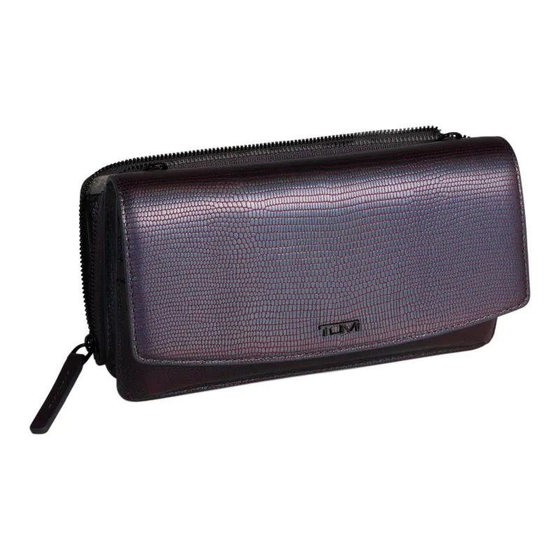 TUMI Leather Wallet Handheld Crossbody Bag Women's Textured Holographic Color-1