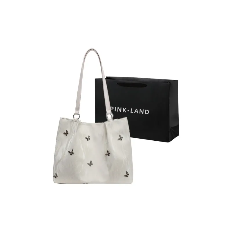 PINK·LAND PU Tote Bag Shopping Bag Shoulder Bags Women's Silver/Ecru/Blue Black-6