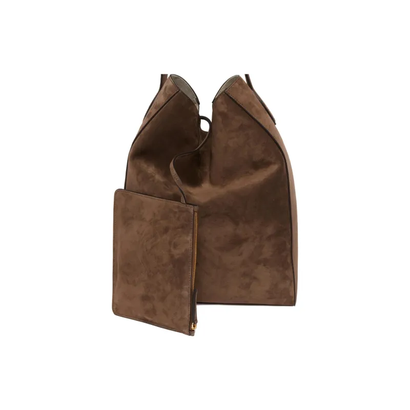 KHAITE Suede Leather One Shoulder Handbags Women's Brown-4