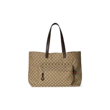 GUCCI Canvas Tote Bag Shopping Bag Handbag Large Size Men's Brown