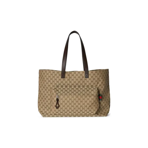 GUCCI Canvas Tote Bag Shopping Bag Handbag Large Size Men's Brown