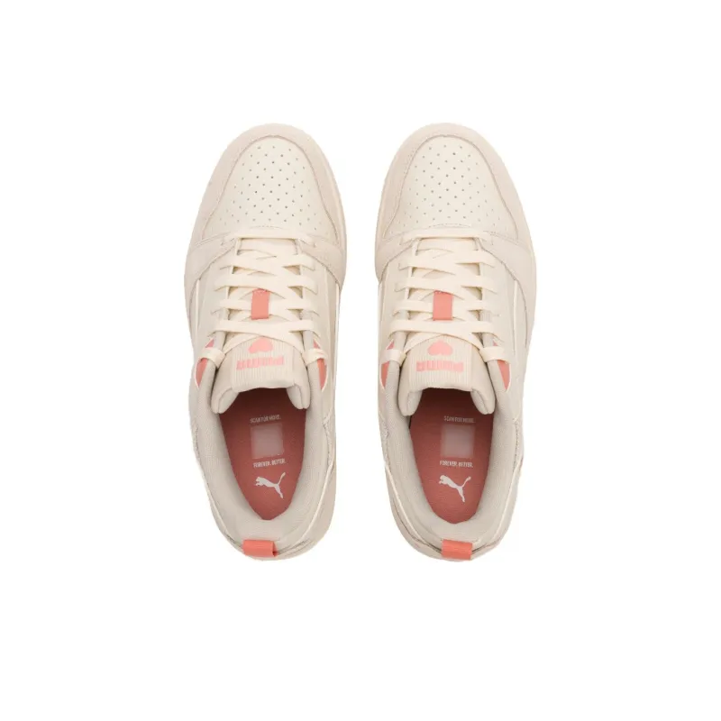 PUMA Rebound V6 Durable Breathable Low Top Skateboard Shoes Women's Beige-3