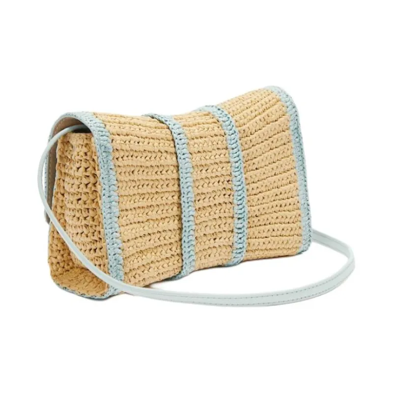 Furla Metropolis Collection Raffia Crossbody Bag, Shoulder Bag Women's Natural And Lake Blue-1