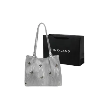 PINK·LAND PU Tote Bag Shopping Bag Shoulder Bags Women's Silver/Ecru/Blue Black