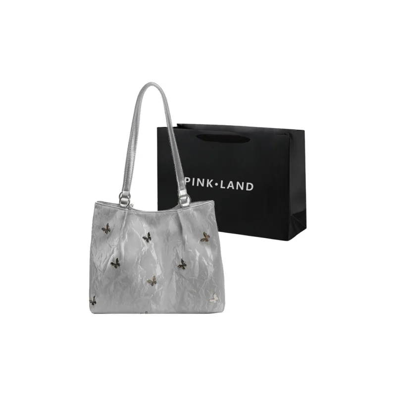 PINK·LAND PU Tote Bag Shopping Bag Shoulder Bags Women's Silver/Ecru/Blue Black-0