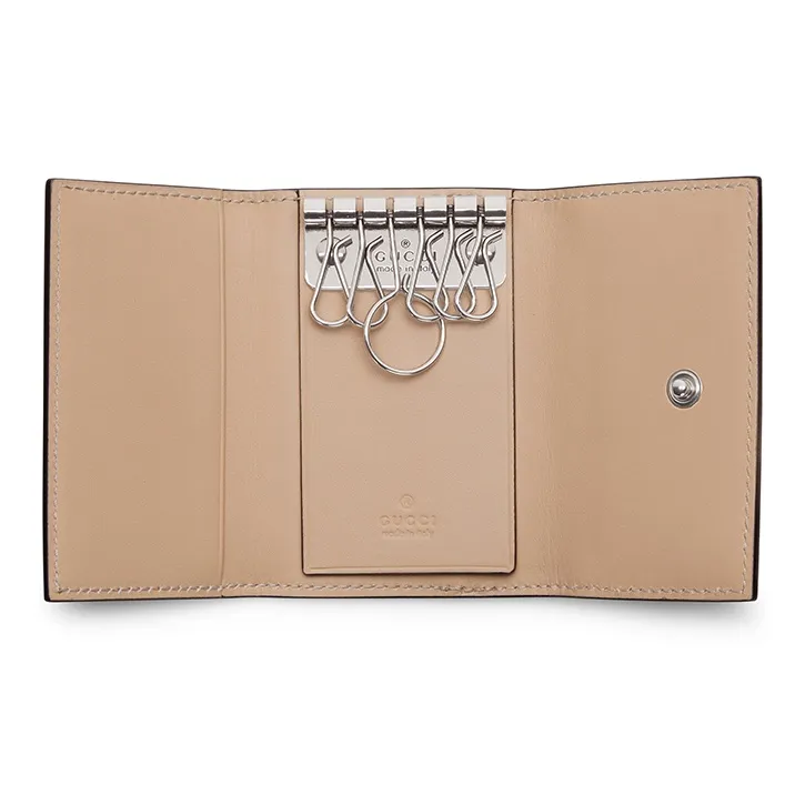 GUCCI GG Marmont Canvas With Leather Binding Key Pouch Women's Beige & Ebony-3