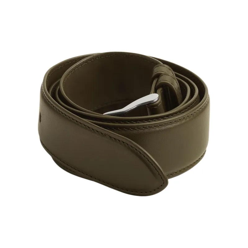 Bottega Veneta Solid Color Design, Pin Buckle Calfskin Leather Belts Men's Green Width 3.5CM-1