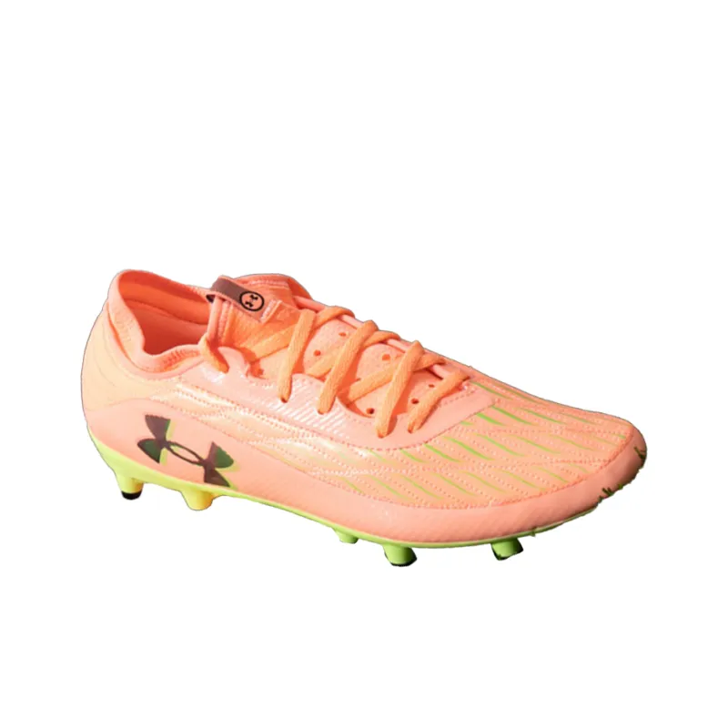Under Armour FG Rubber Long Studs Anti Slip Wear Resistant Soccer Shoes Unisex Pink Green-1