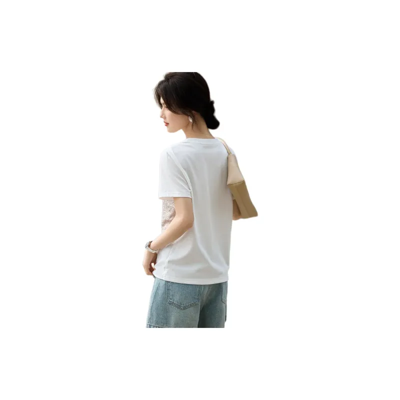 XWI T Shirt Women's White & Beige Apricot-2