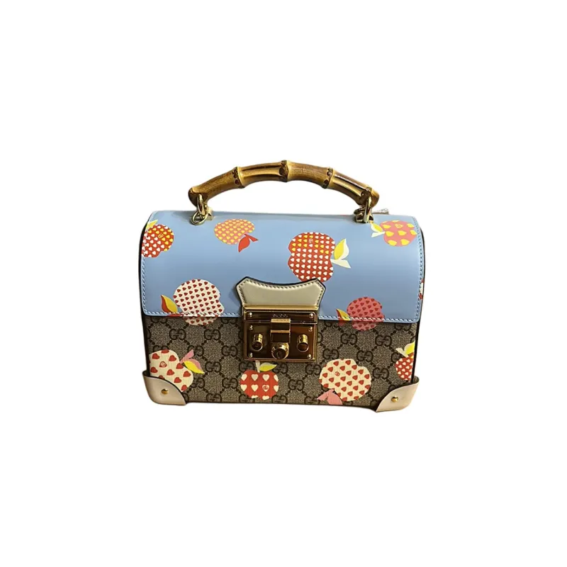 GUCCI Padlock Canvas With Leather Binding Box Bag Handbag Crossbody Bag Shoulder Bag Small Size Women's Ebony & Blue-0