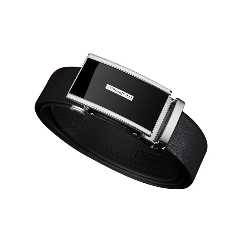 WilliamPOLO Cow Leather Leather Belts Men's Silver Width 3.4CM-1