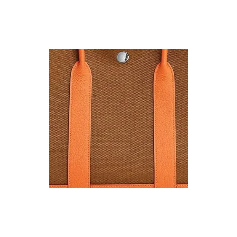 HERMES Garden Party Canvas With Negonda Calfskin Garden Bag, Canvas Bag, Handbag Women's Alezan Orange-2