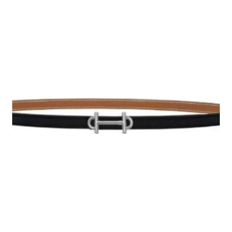 HERMES Brand Logo - Leather Belts Women's Black/Brown Width: 1.3cm-2