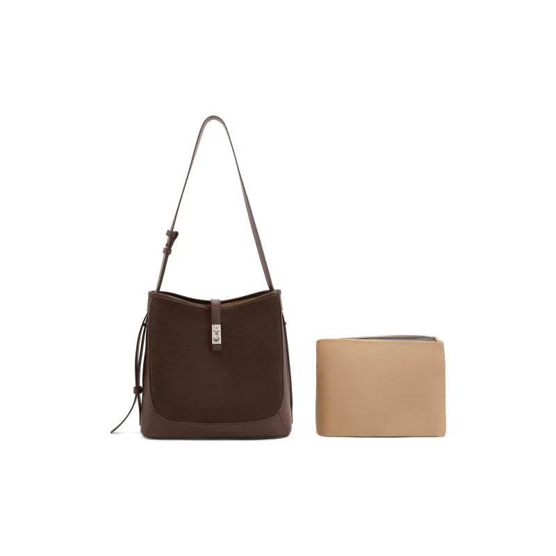 BELLE Premium Texture Shoulder Bag Medium Size Women's Solid Color Plain-13