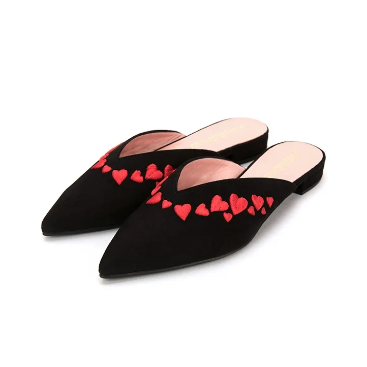 PrettyBallerinas Rubber Sole Slip-Resistant Wrap-toe Slippers Women's Black Red-2