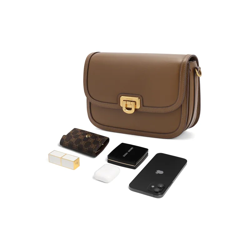 BELLE Advanced Texture Shoulder Bag Medium Size Women's Coffee/Apricot-3