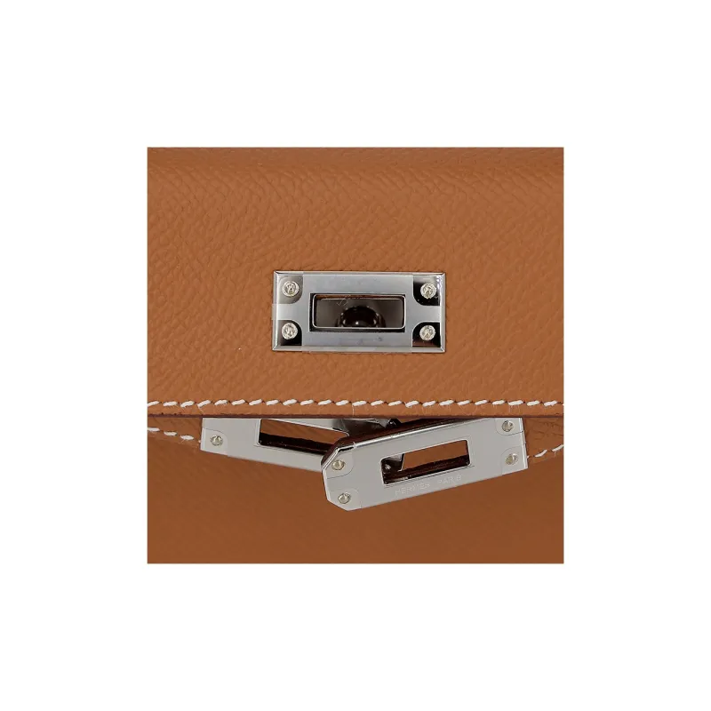 HERMES Mini Kelly 2nd Generation Epsom Leather Kelly Bag Handbags Mini Women's Gold Brown-14