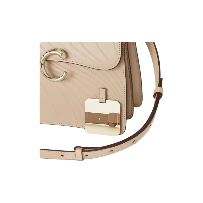 CARTIER Panthère De Cartier Calfskin Shoulder Bag Crossbody Bag Handbag Small Size Women's Beige-4
