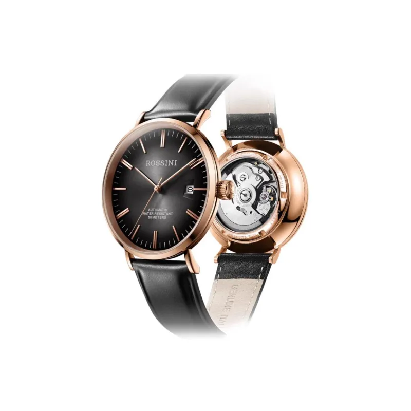 ROSSINI Automatic Mechanical Movement Genuine Leather Strap Watch Men's Watches Black Dial-1