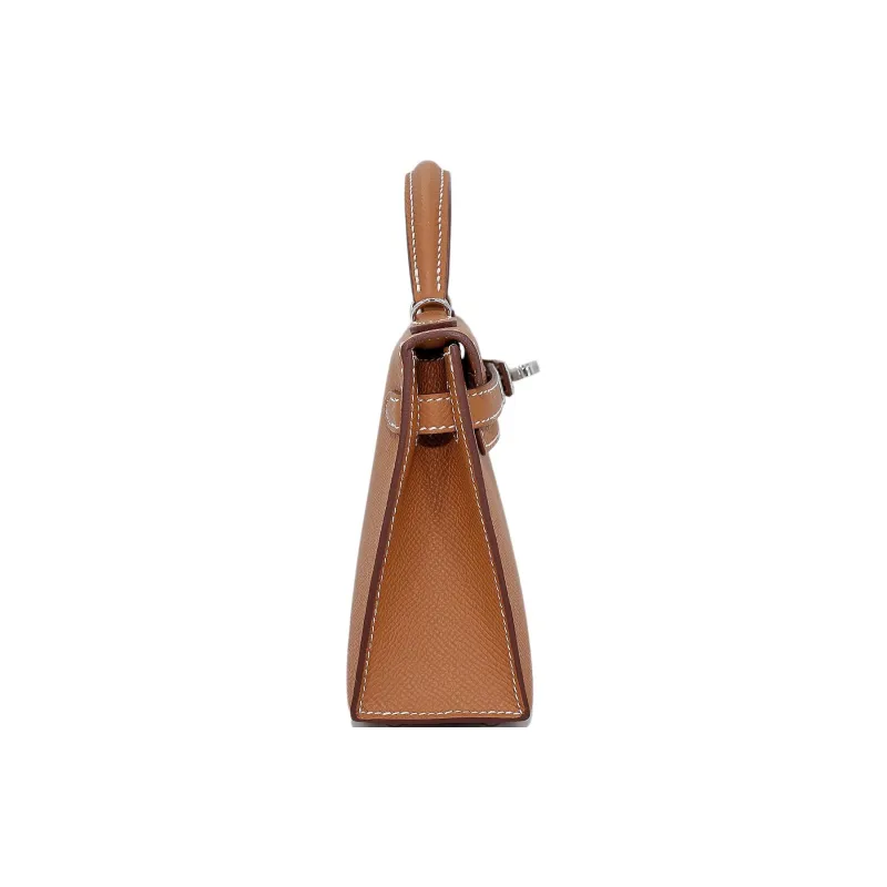 HERMES Mini Kelly 2nd Generation Epsom Leather Kelly Bag Handbags Mini Women's Gold Brown-3