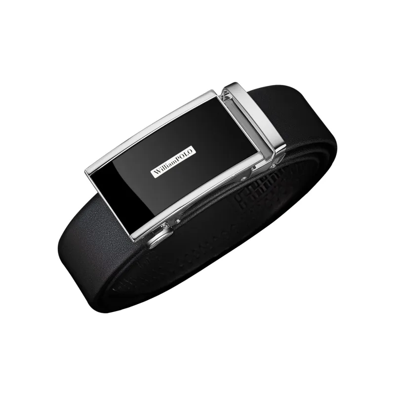 WilliamPOLO Cow Leather Leather Belts Men's Silver Width 3.4CM-3