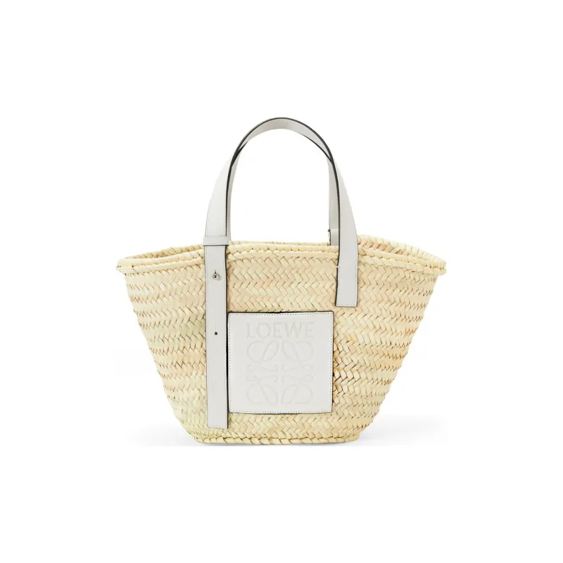 LOEWE Basket Bag In Palm Leaf And Calfskin Natural/White-0