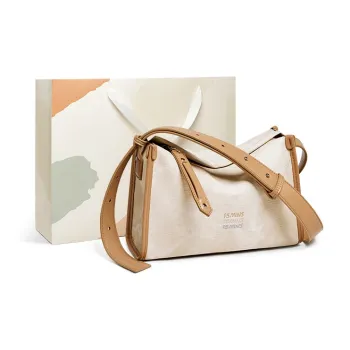 15 MINS Synthetic Leather Shoulder Bag Medium Size Women's Ecru & Apricot/Denim Blue/Dusty Pink