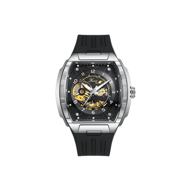 KUERST Automatic Mechanical Movement Rubber Strap Watch Men's Watches Black Dial-14