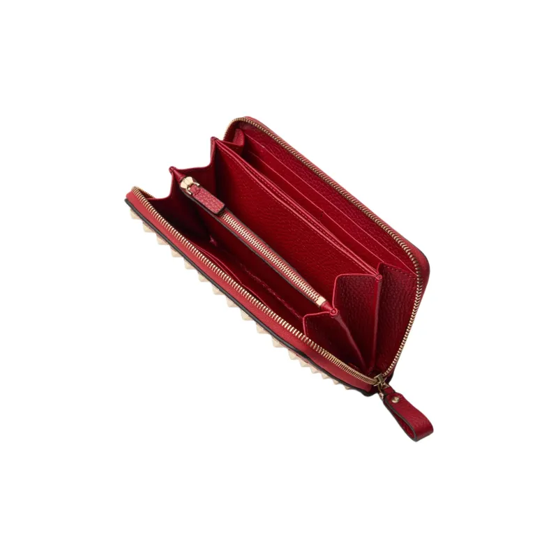 Valentino Rockstud Grained Calfskin Wallet Women's Red-3