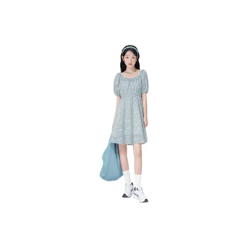 Initial language Short-Sleeved Dresses Women's Soda Bubble Blue