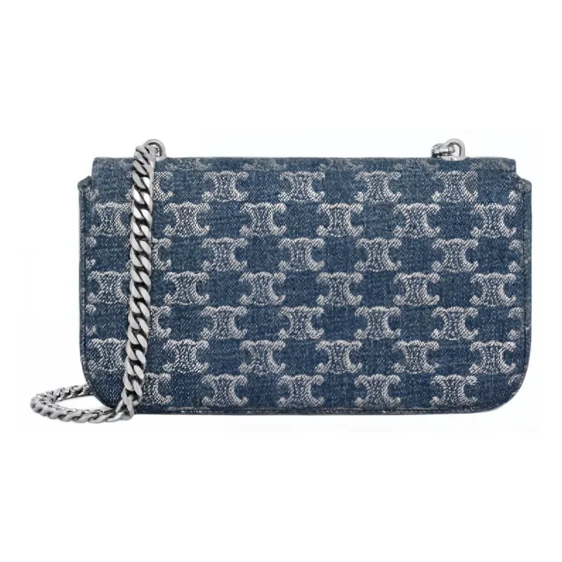 CELINE Triomphe Fabric Portable Crossbody Bag, Shoulder Bag Women's Blue-2
