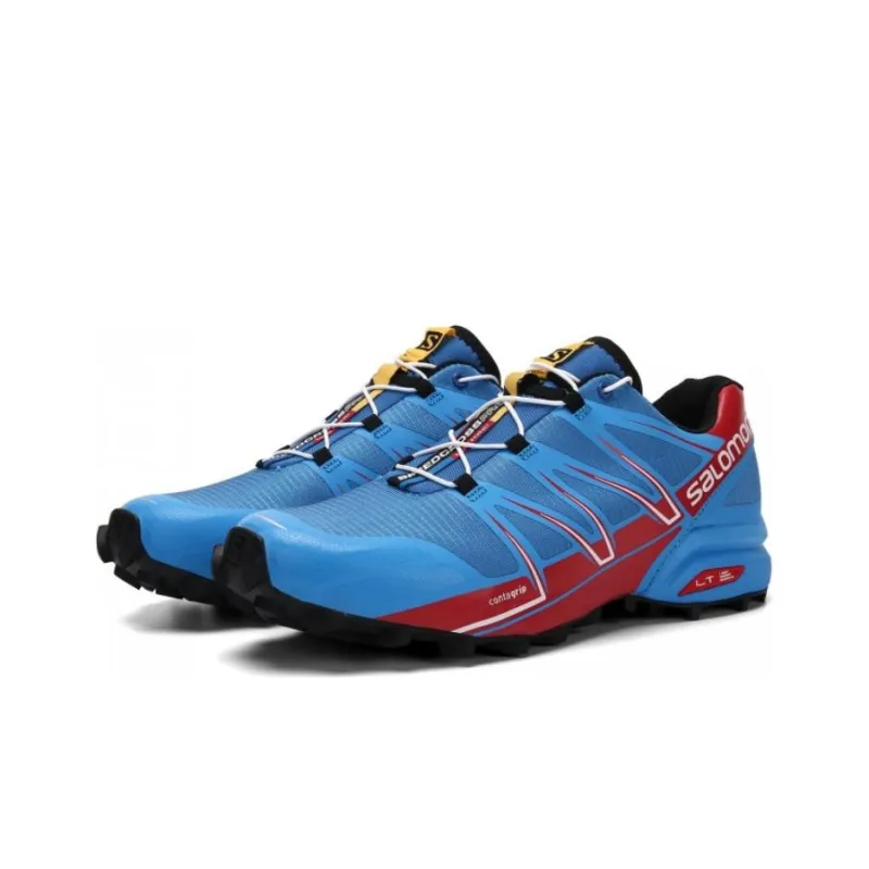 SALOMON SPEEDCROSS PRO Anti Slip Wear Resistant Low Top Trail Running Shoes Men's Blue Red-1