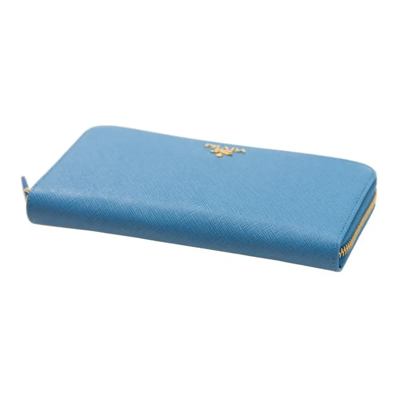 PRADA Calfskin Wallet Women's Light Blue-3