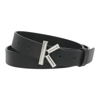 KENZO Letter K Logo Smooth Buckle Leather Leather Belts Unisex Black Width 2.3cm