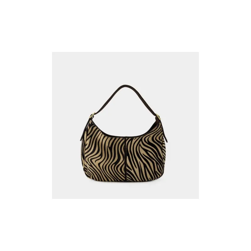 Rouje Cow Leather Hobo Bag Handbag Tubas Women's Black & Beige-6